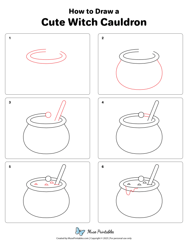 How to Draw a Cute Witch Cauldron - Printable Tutorial