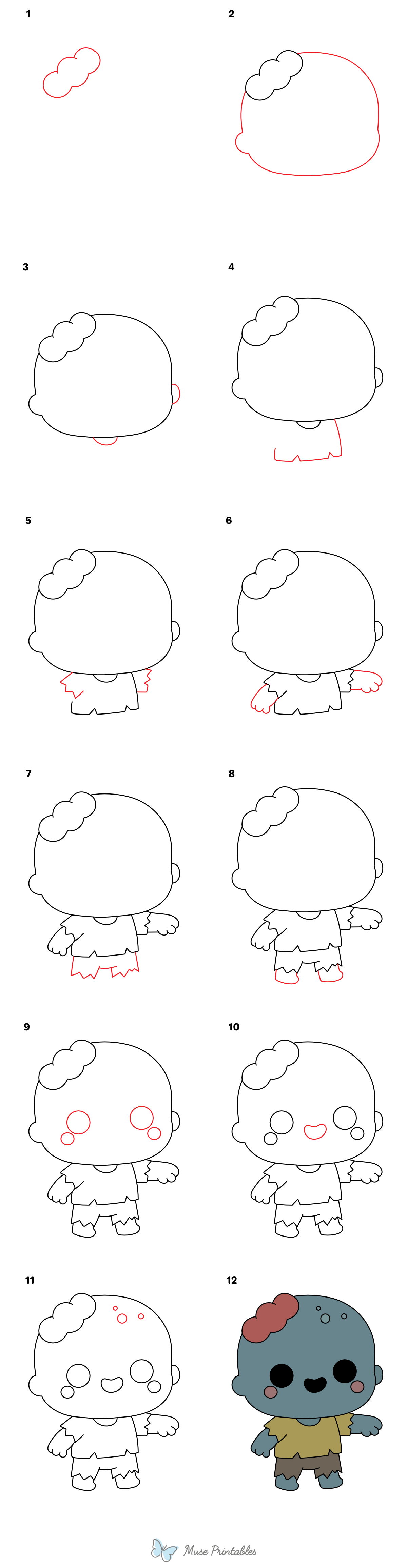 How to Draw a Cute Zombie - Printable Tutorial