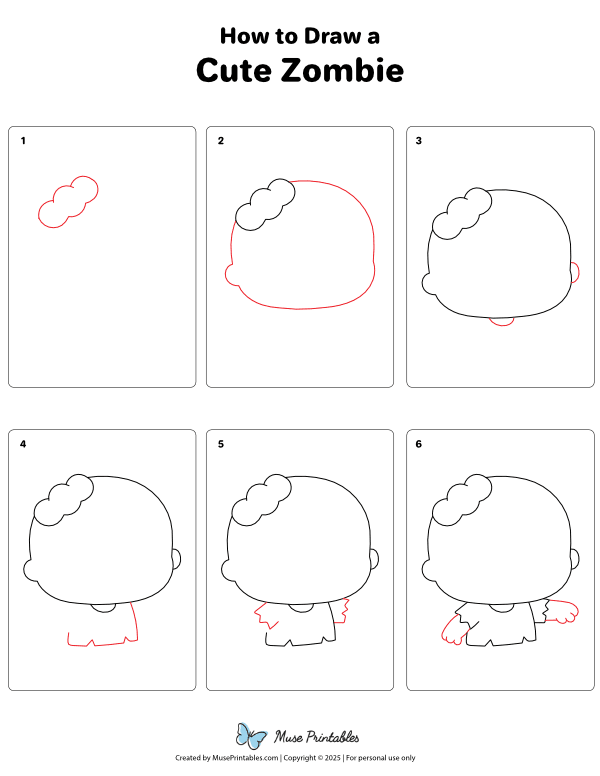 How to Draw a Cute Zombie - Printable Tutorial