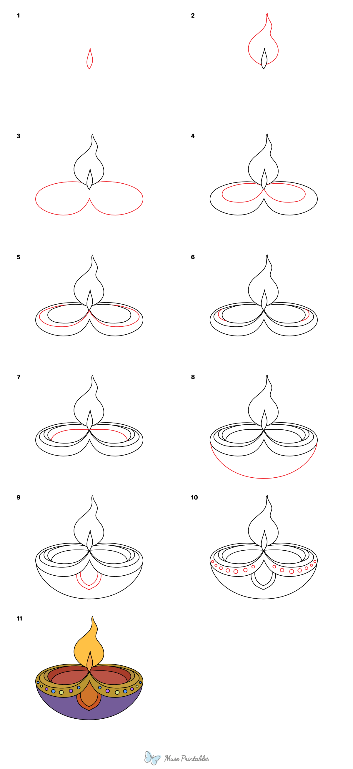 How to Draw a Diwali Lamp - Printable Tutorial