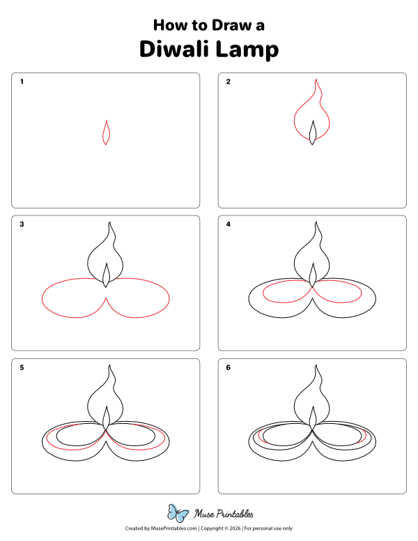 How to Draw a Diwali Lamp - Printable Tutorial