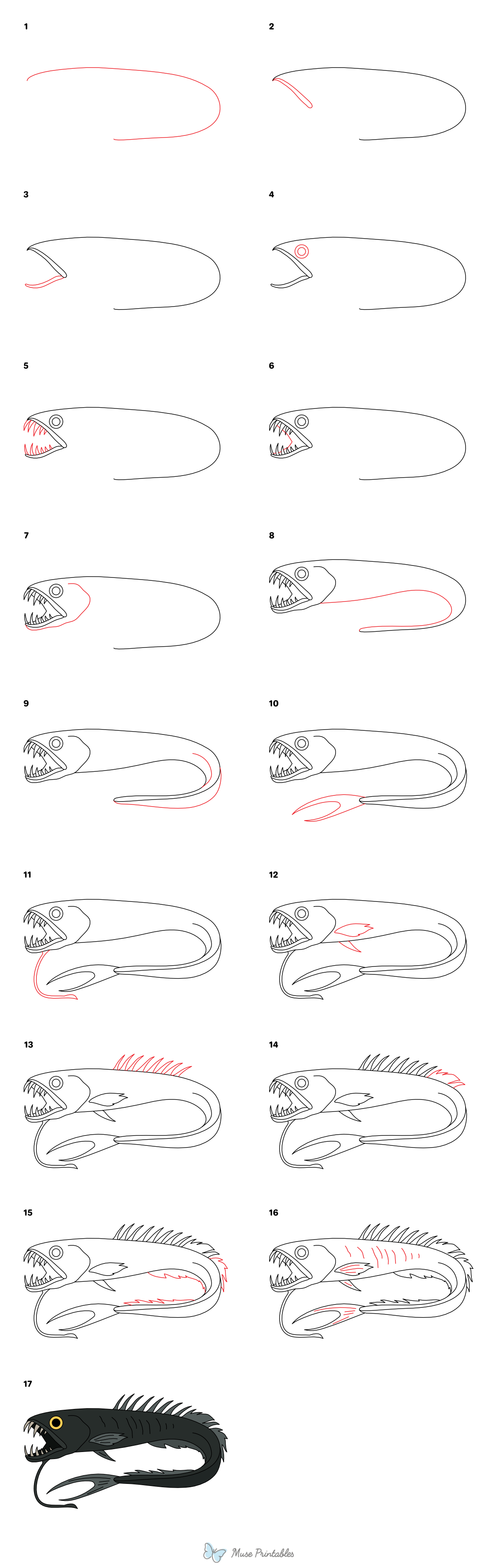 How to Draw a Dragon Fish - Printable Tutorial