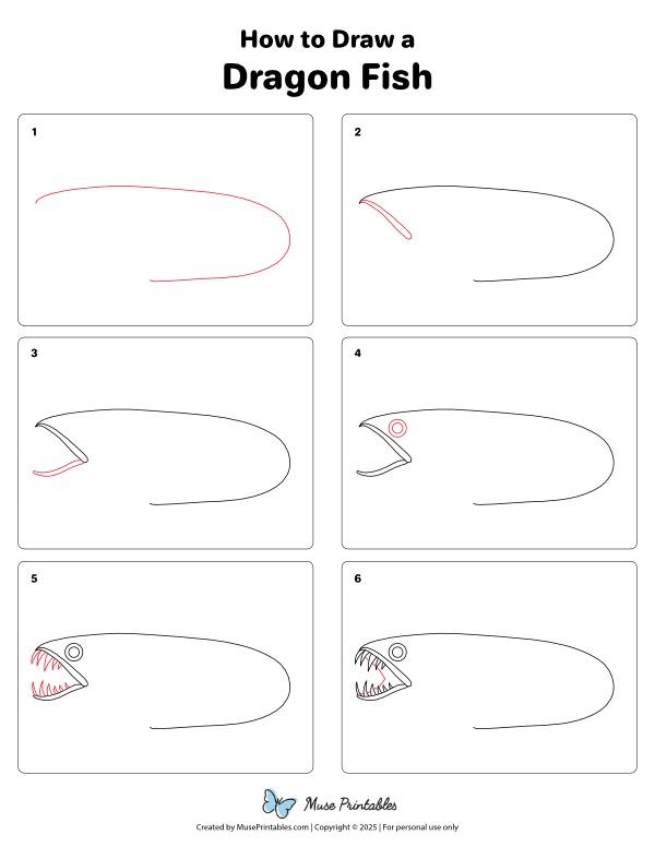How to Draw a Dragon Fish - Printable Tutorial