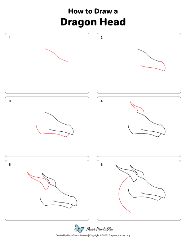 How to Draw a Dragon Head - Printable Tutorial