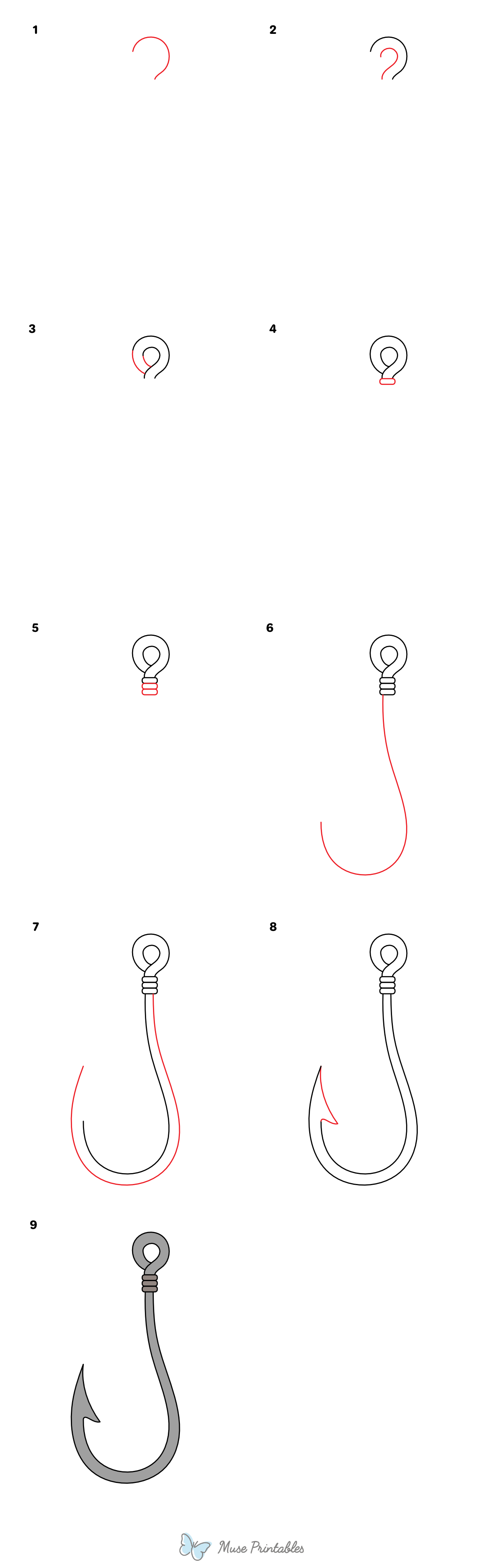 How to Draw a Fish Hook - Printable Tutorial