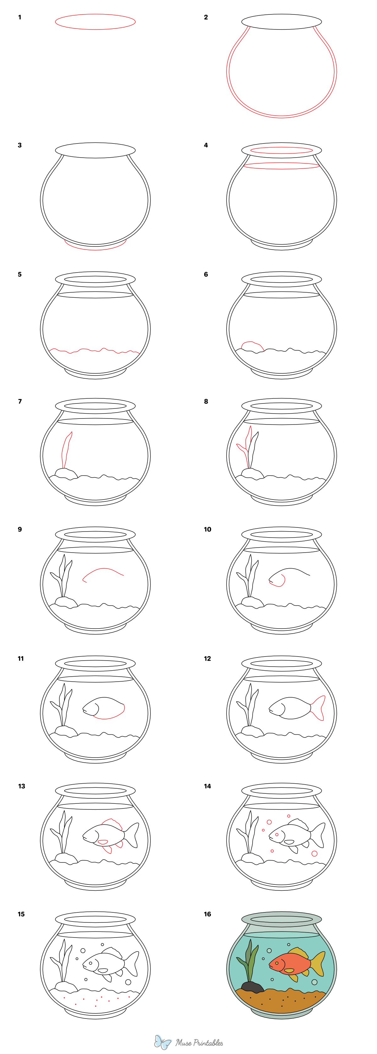 How to Draw a Fish in a Bowl - Printable Tutorial
