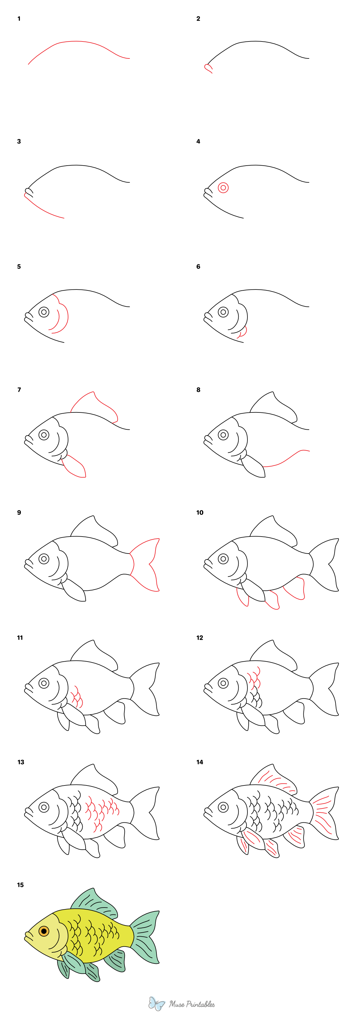 How to Draw a Fish With Scales - Printable Tutorial