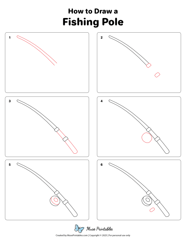 How to Draw a Fishing Pole - Printable Tutorial