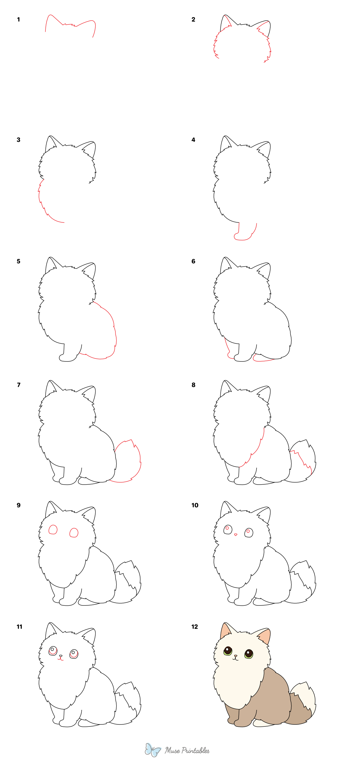How to Draw a Fluffy Cat - Printable Tutorial