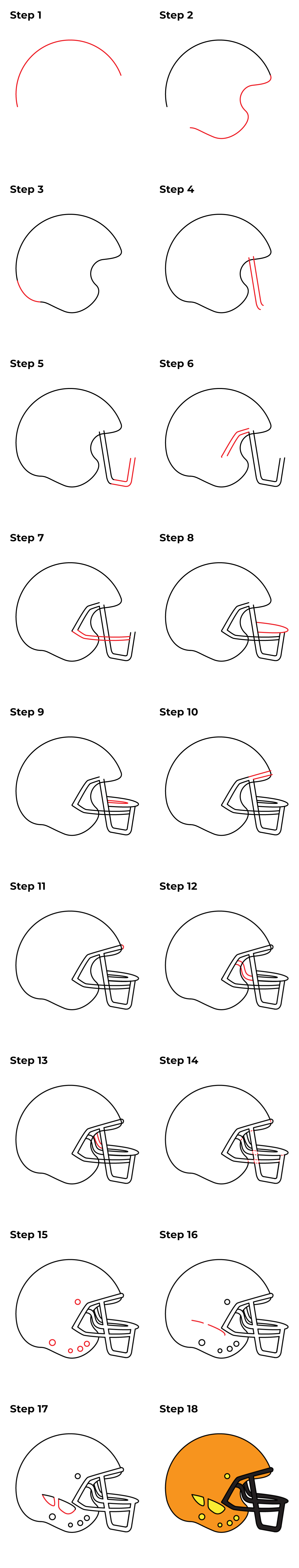 How to Draw a Football Helmet - Printable Tutorial