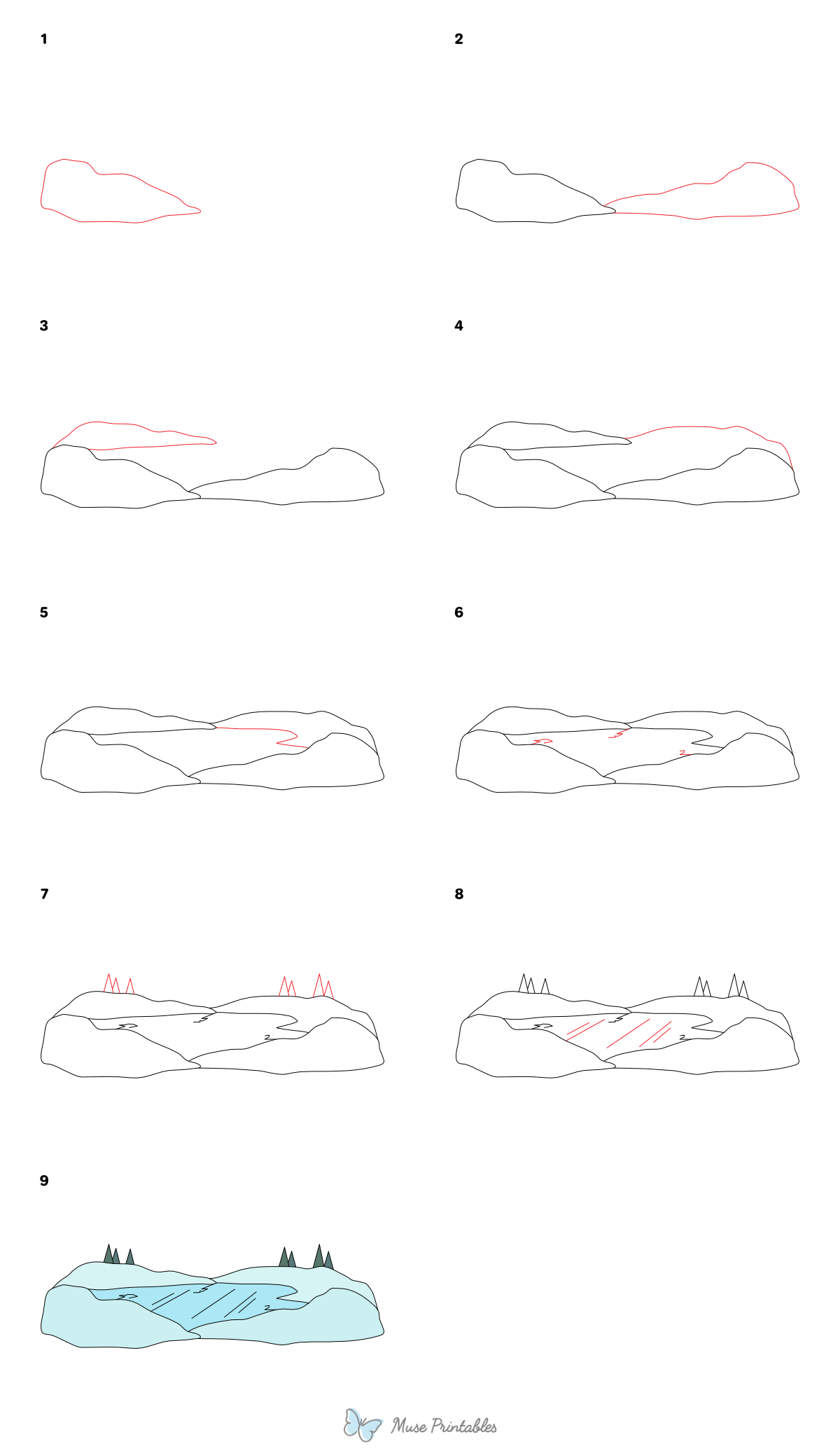 How to Draw a Frozen Lake - Printable Tutorial