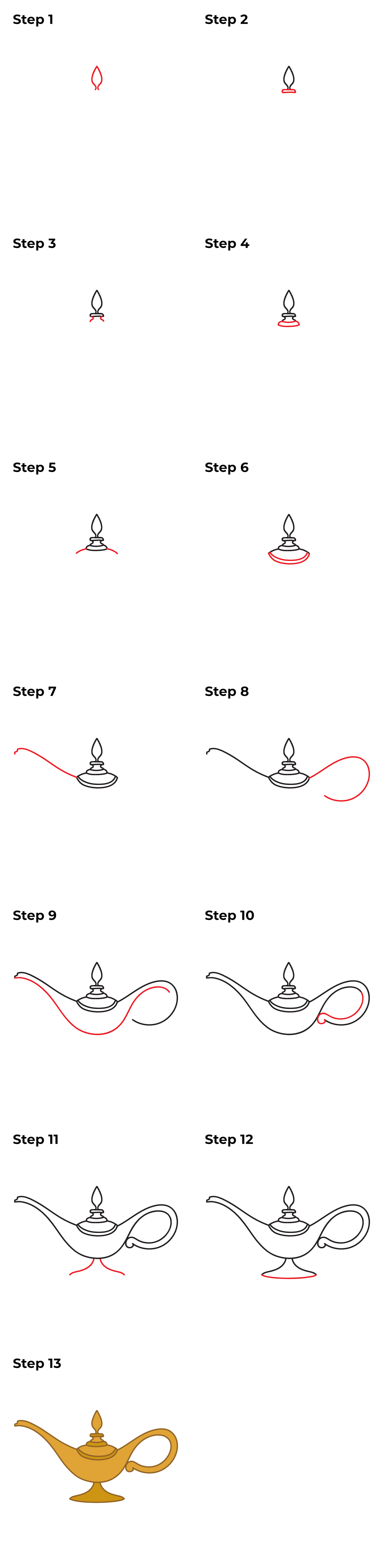 How to Draw a Genie Lamp - Printable Tutorial