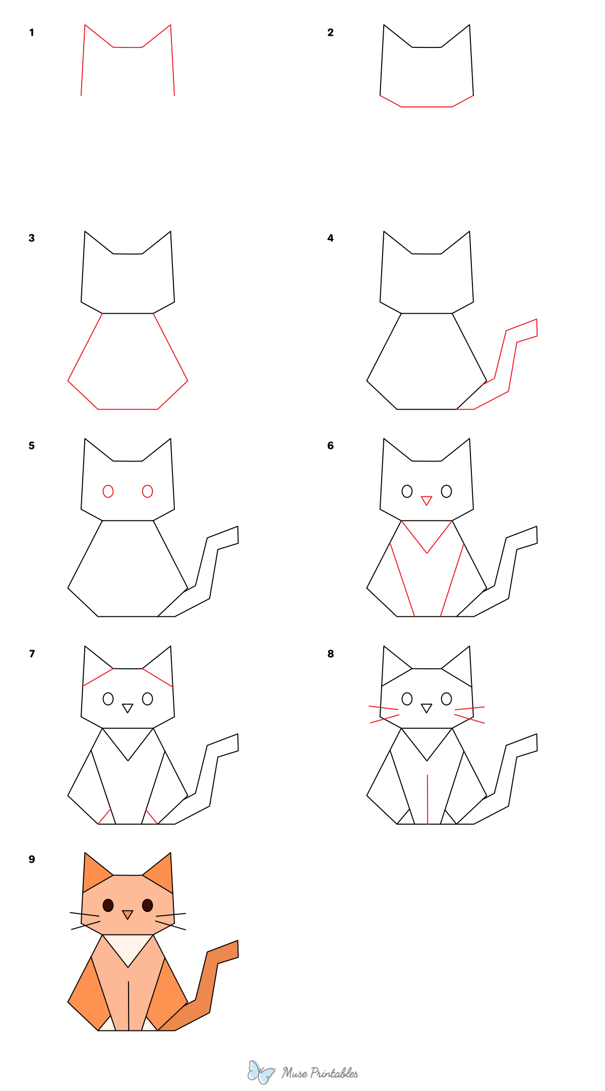 How to Draw a Geometric Cat - Printable Tutorial