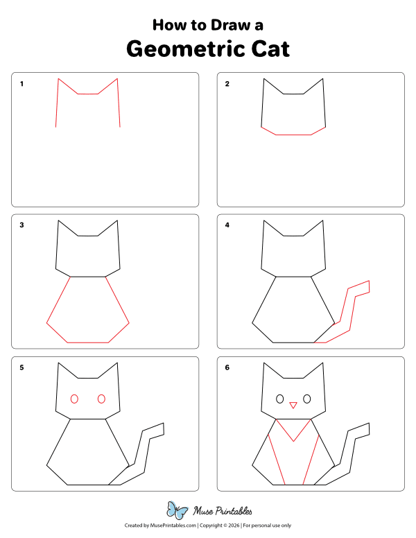 How to Draw a Geometric Cat - Printable Tutorial