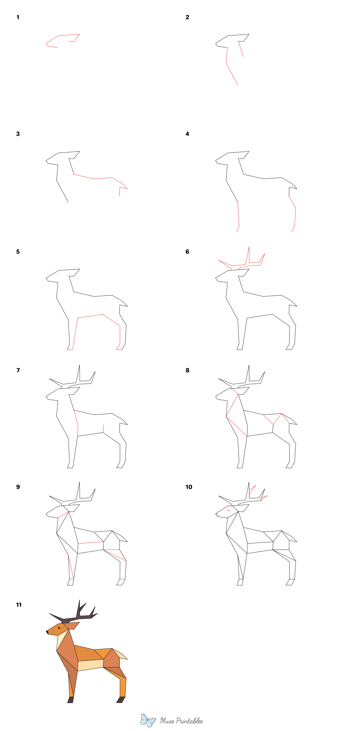How to Draw a Geometric Deer - Printable Tutorial