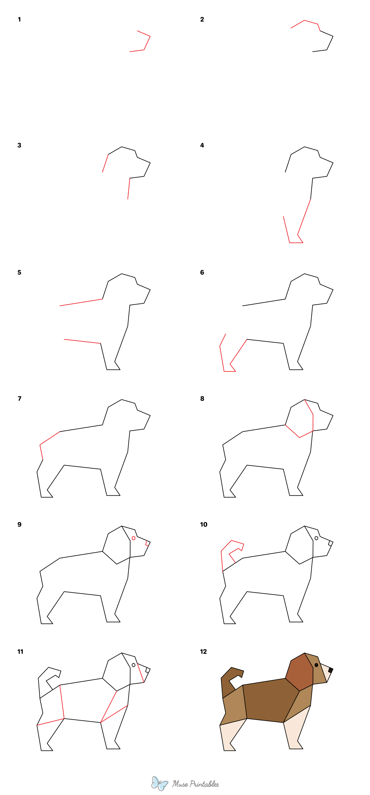 How to Draw a Geometric Dog - Printable Tutorial