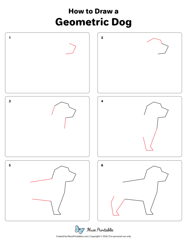How to Draw a Geometric Dog - Printable Tutorial