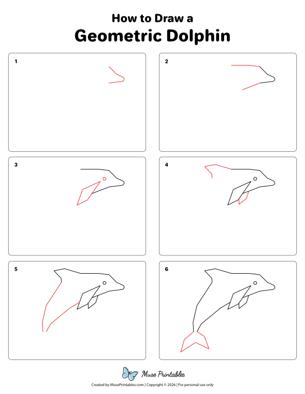 How to Draw a Geometric Dolphin - Printable Tutorial