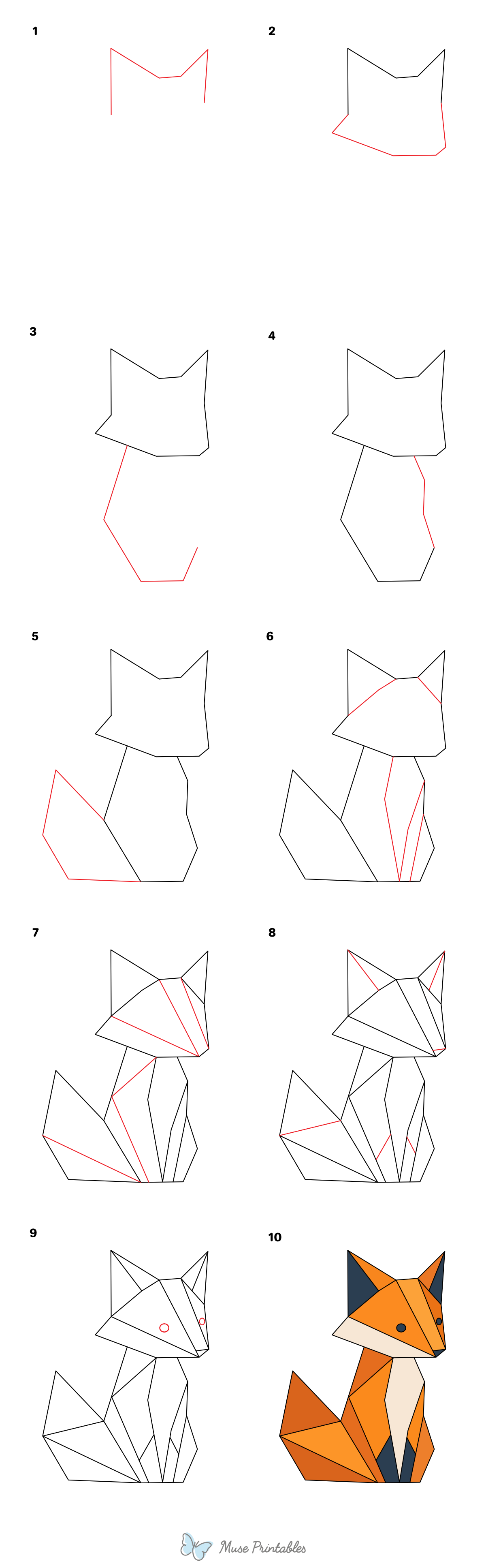 How to Draw a Geometric Fox - Printable Tutorial