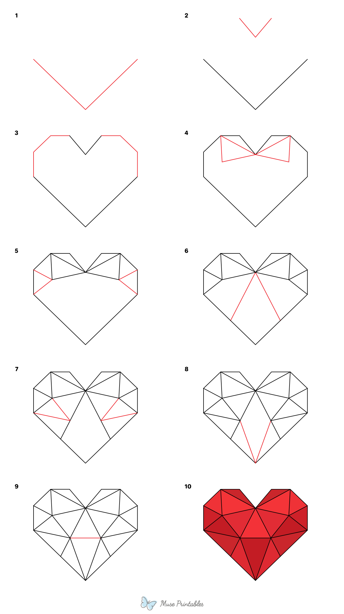 How to Draw a Geometric Heart - Printable Tutorial
