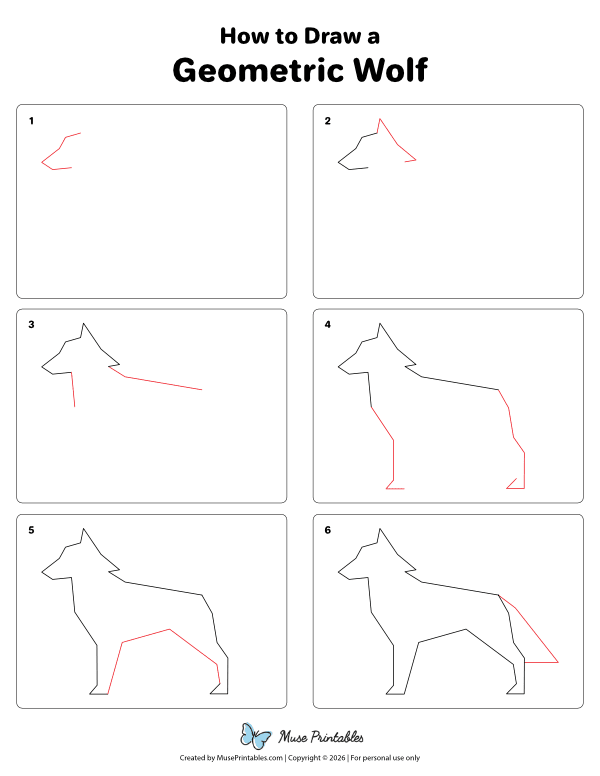 How to Draw a Geometric Wolf - Printable Tutorial