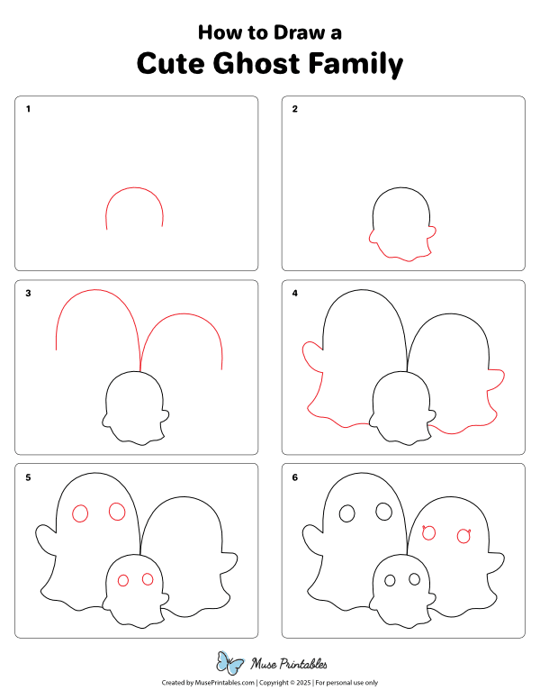 How to Draw a Ghost Family - Printable Tutorial