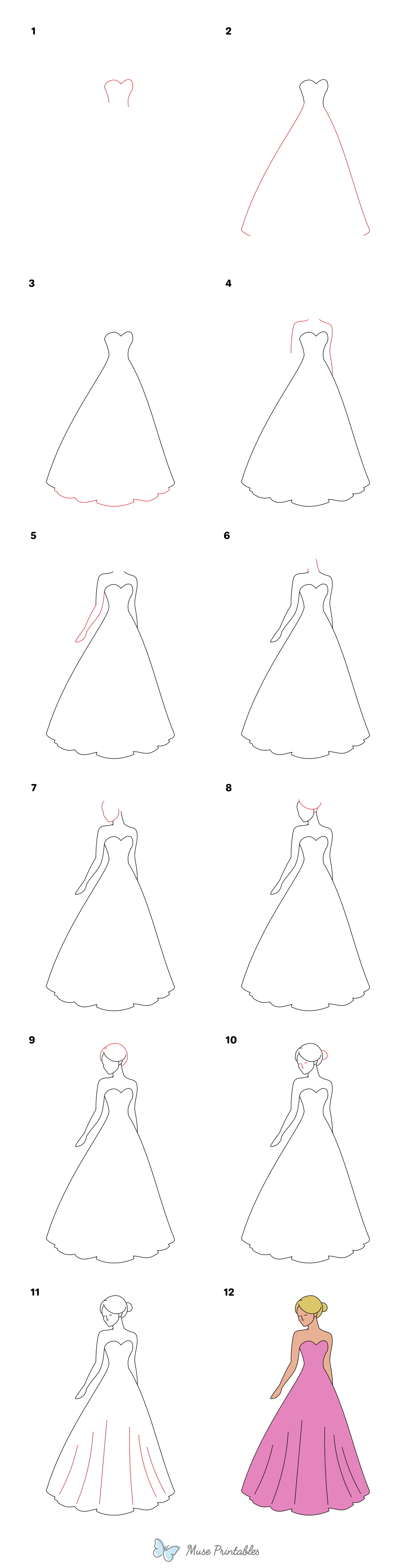 How to Draw a Girl in a Prom Dress - Printable Tutorial