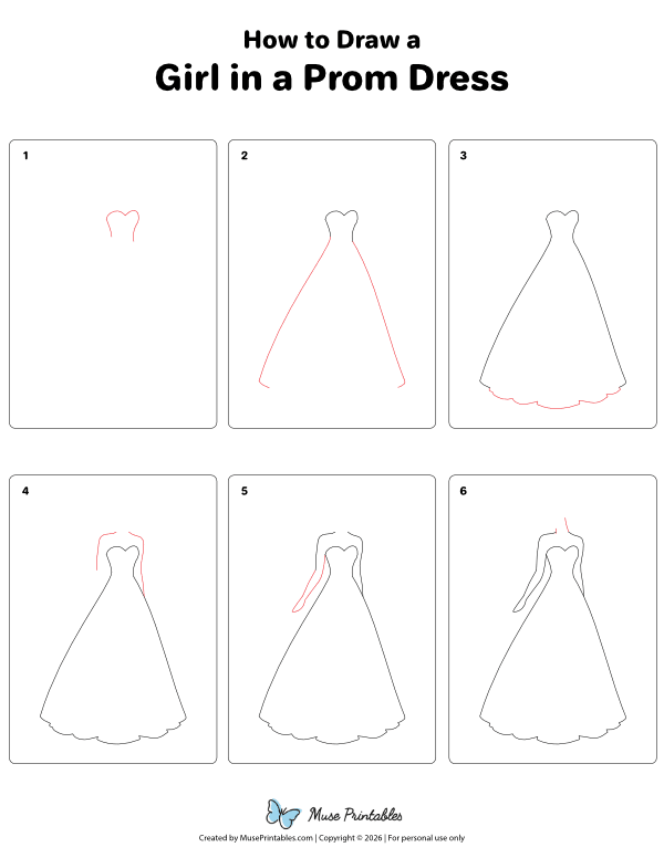 How to Draw a Girl in a Prom Dress - Printable Tutorial
