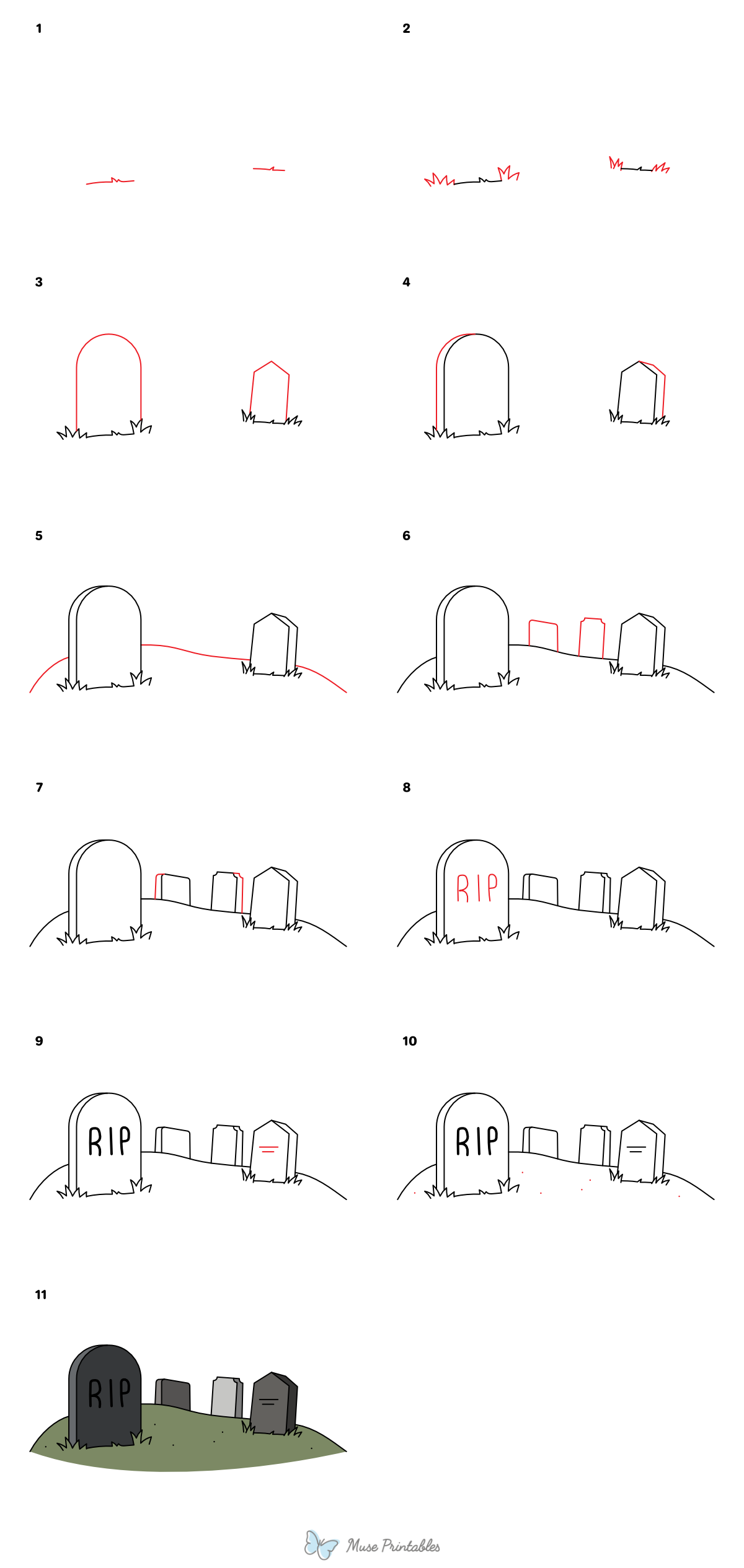 How to Draw a Graveyard - Printable Tutorial