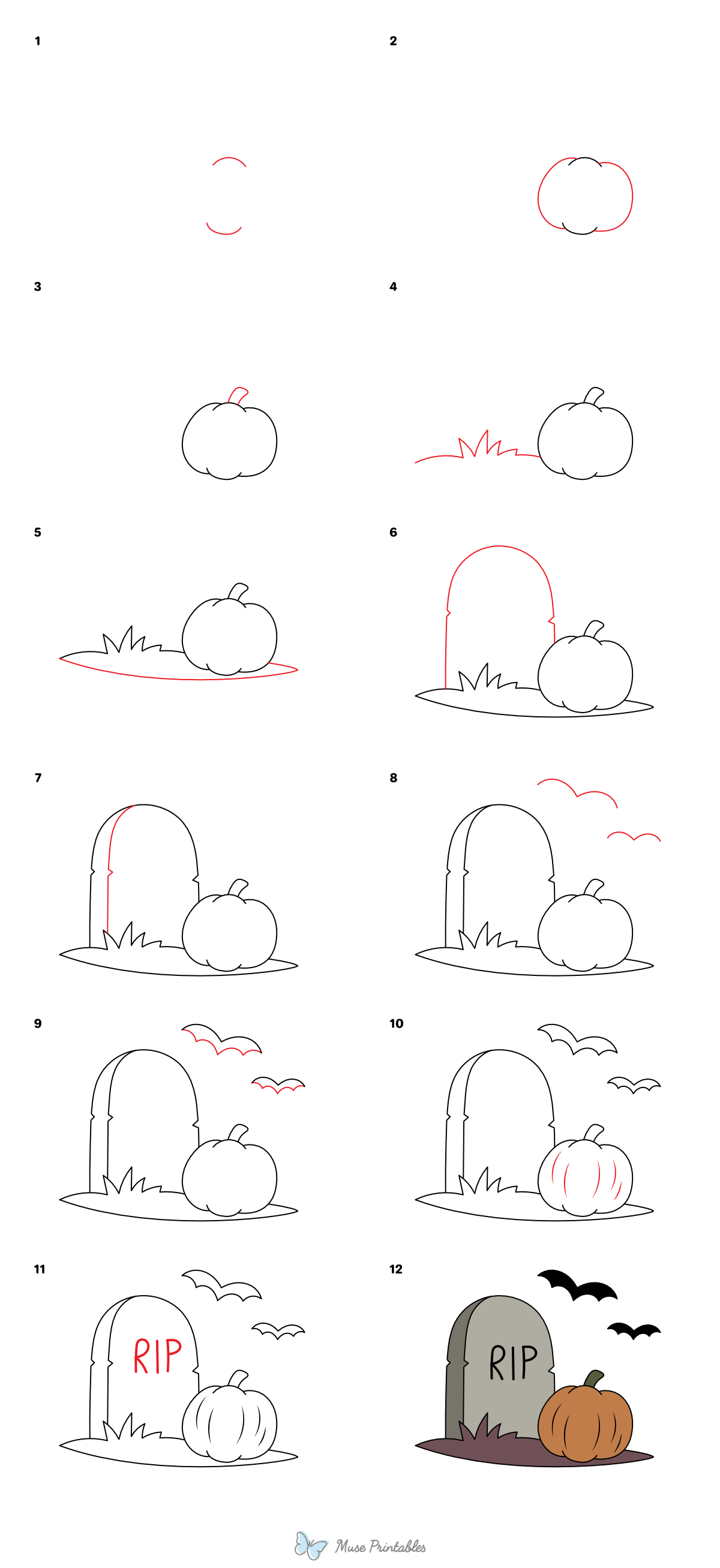 How to Draw a Halloween Grave - Printable Tutorial