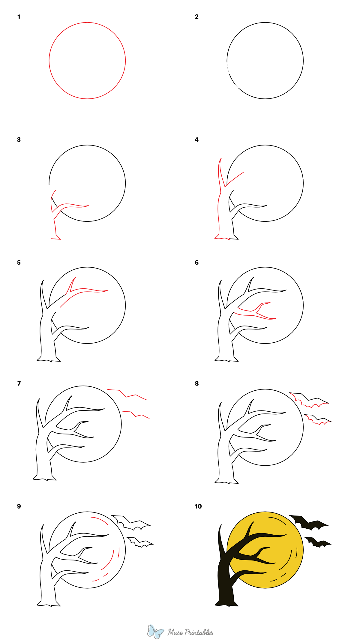 How to Draw a Halloween Moon - Printable Tutorial