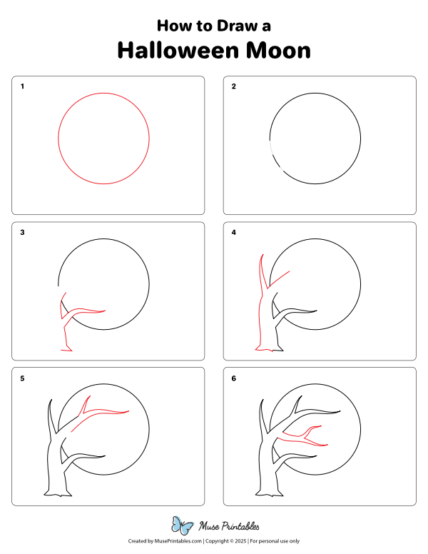 How to Draw a Halloween Moon - Printable Tutorial