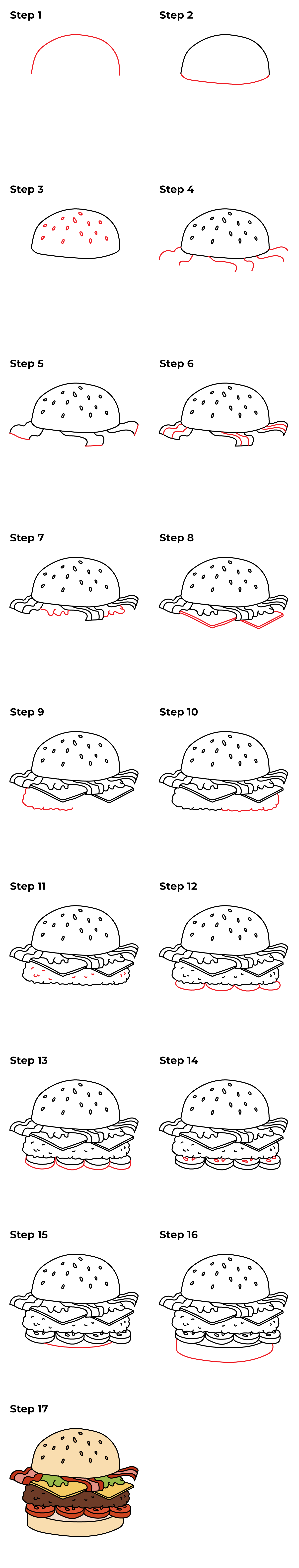 How to Draw a Hamburger - Printable Tutorial