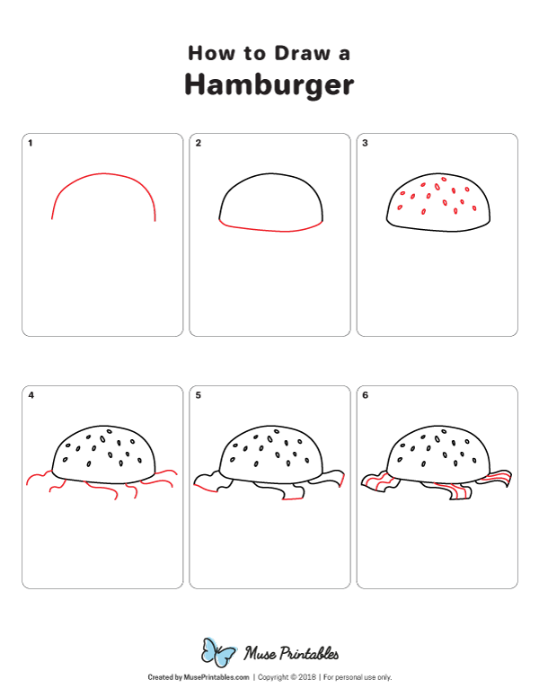 How to Draw a Hamburger - Printable Tutorial