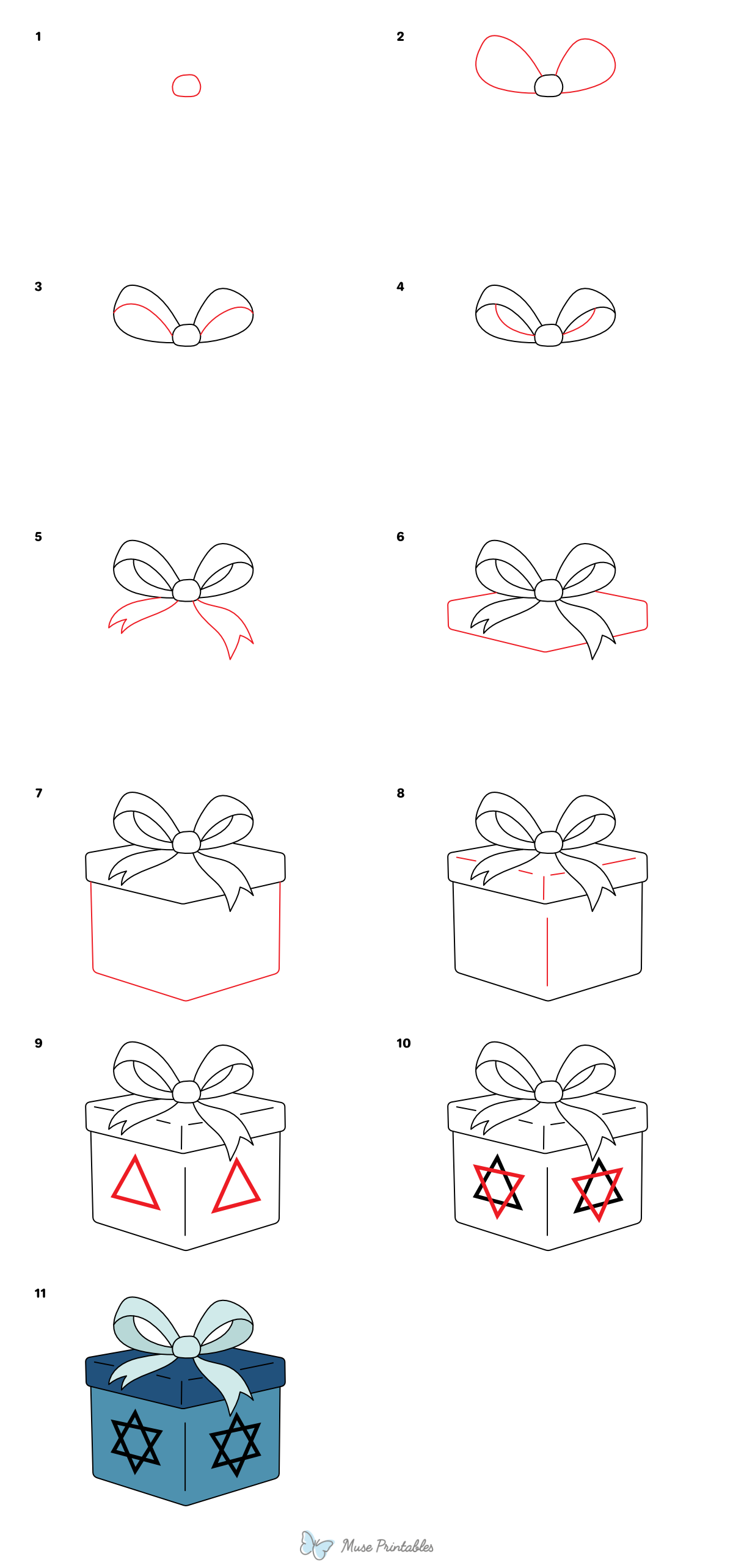 How to Draw a Hanukkah Gift - Printable Tutorial