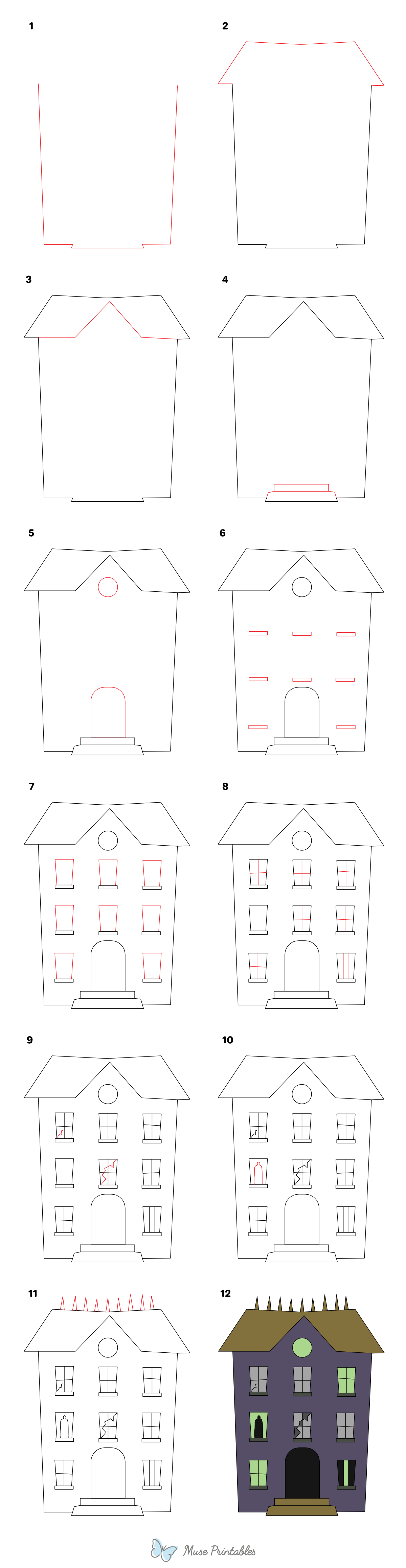 How to Draw a Haunted Hotel - Printable Tutorial