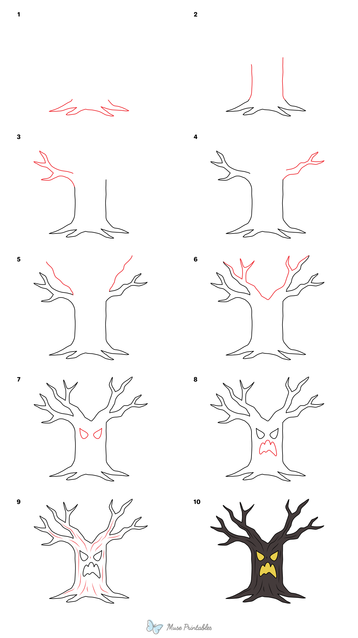 How to Draw a Haunted Tree - Printable Tutorial