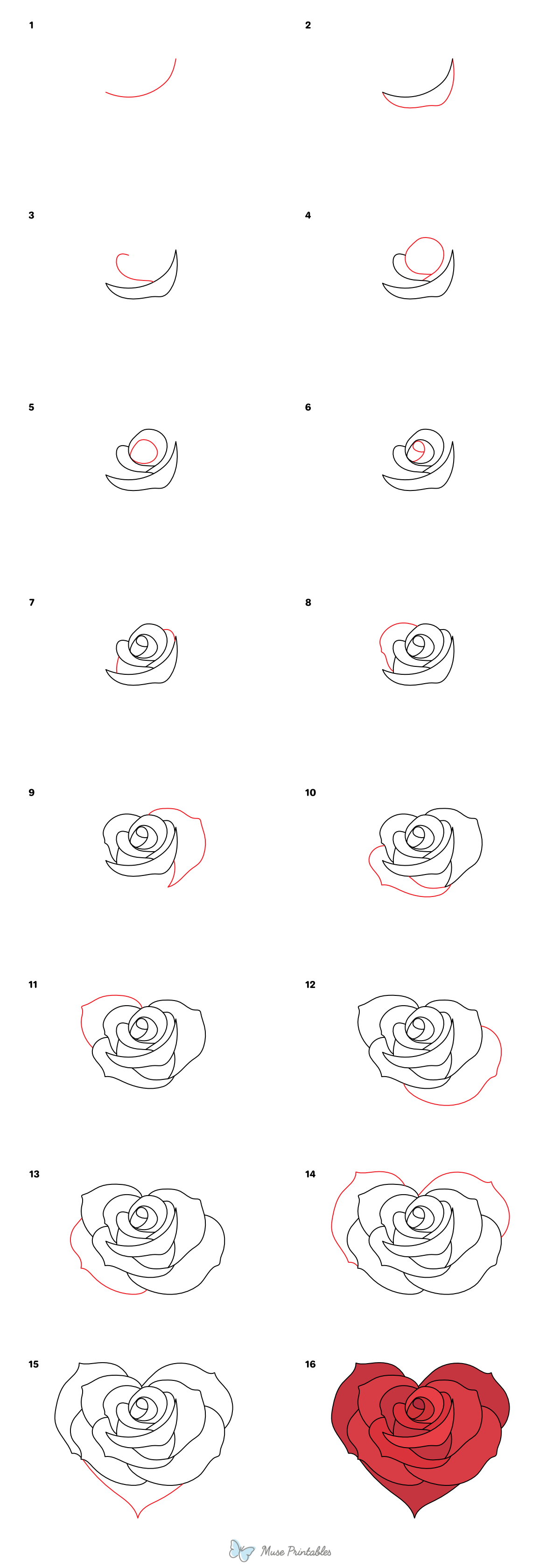 How to Draw a Heart-Shaped Rose - Printable Tutorial