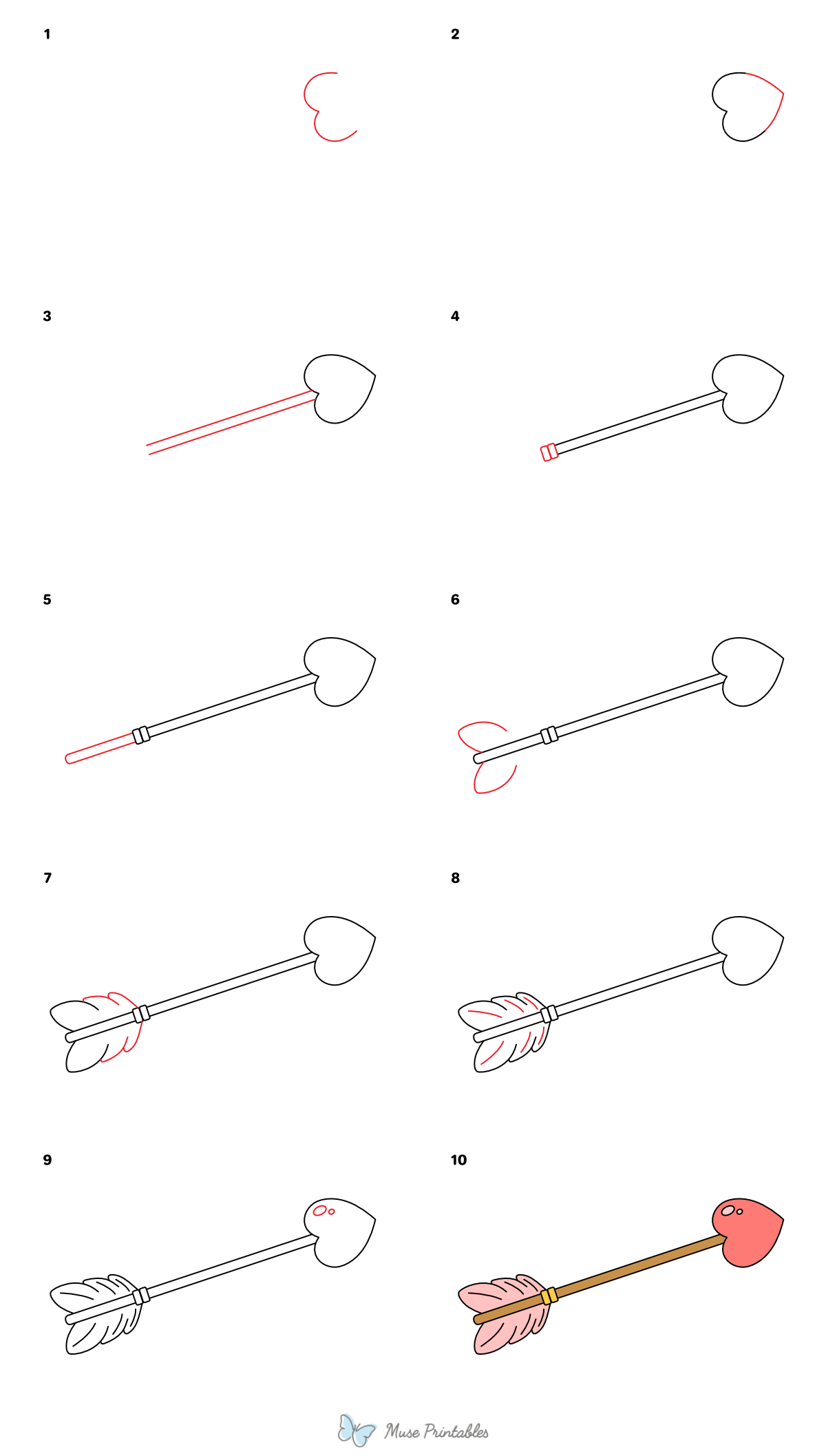 How to Draw a Heart-Tipped Arrow - Printable Tutorial