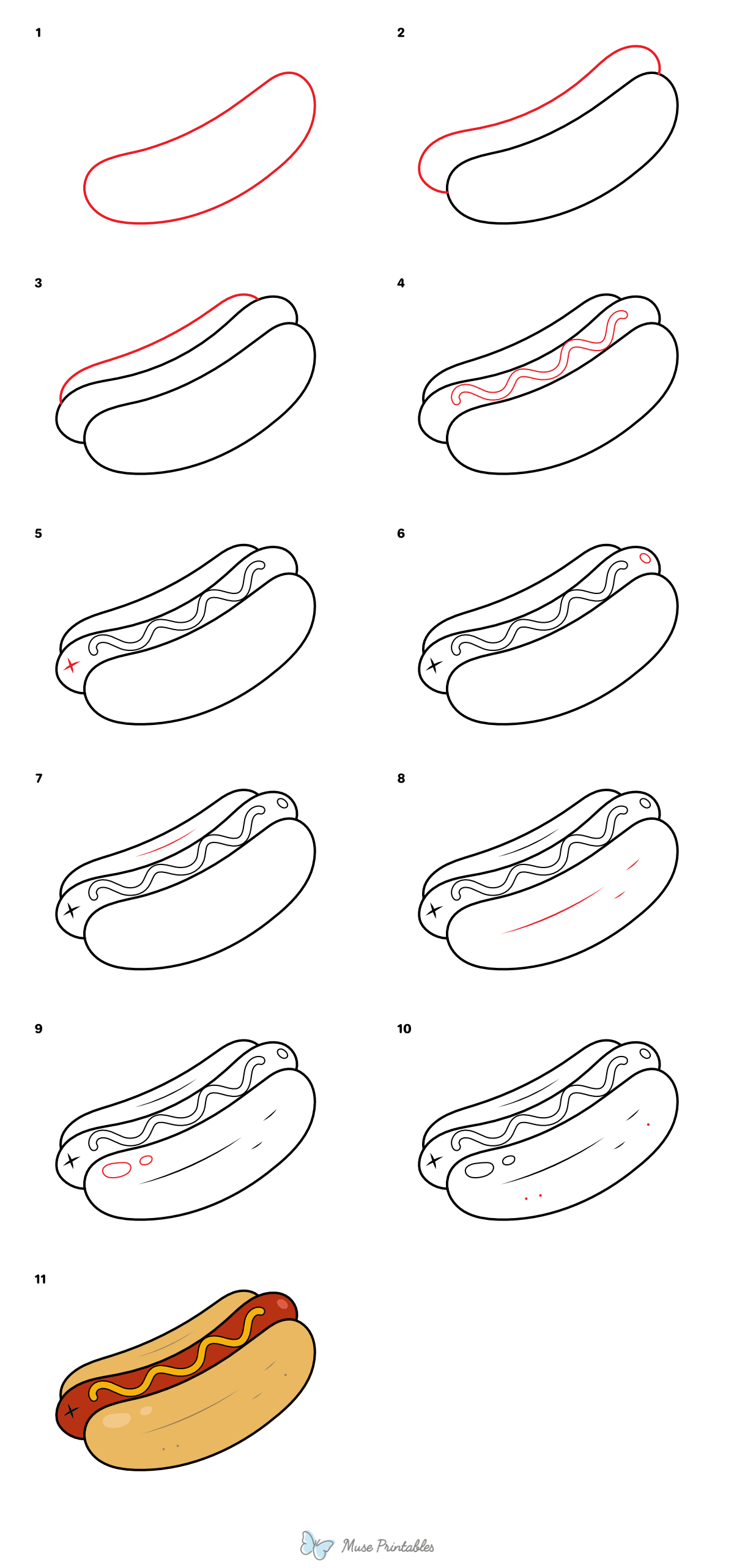 How to Draw a Hot Dog - Printable Tutorial