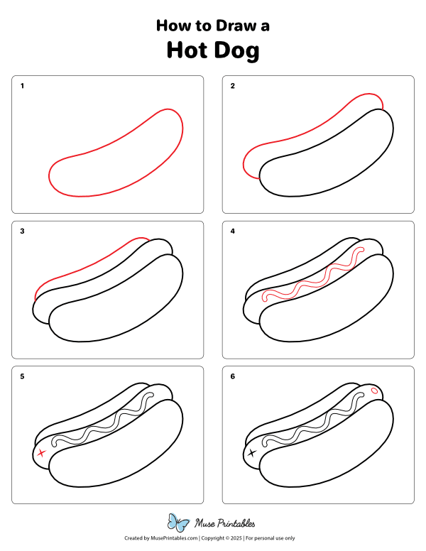 How to Draw a Hot Dog - Printable Tutorial