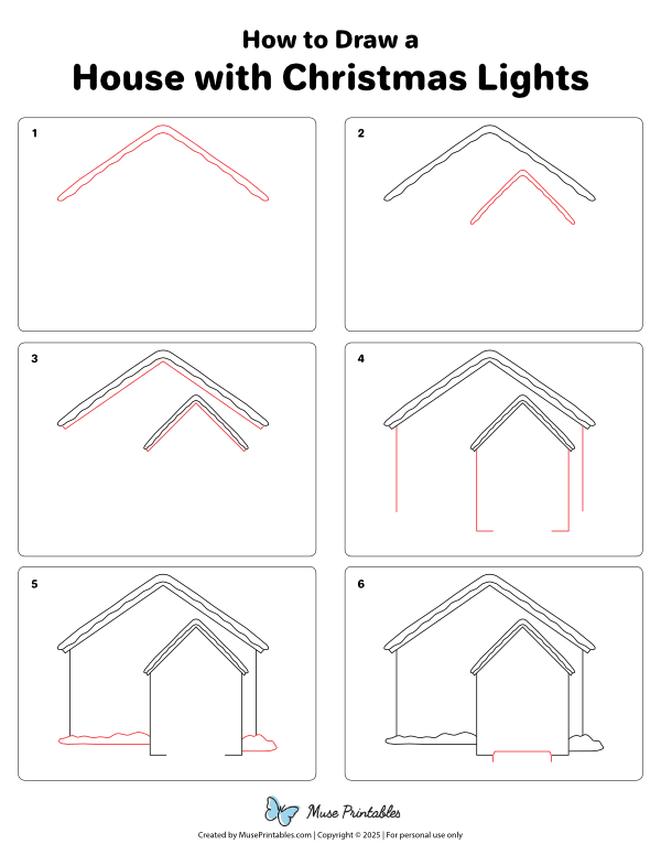 How to Draw a House With Christmas Lights - Printable Tutorial