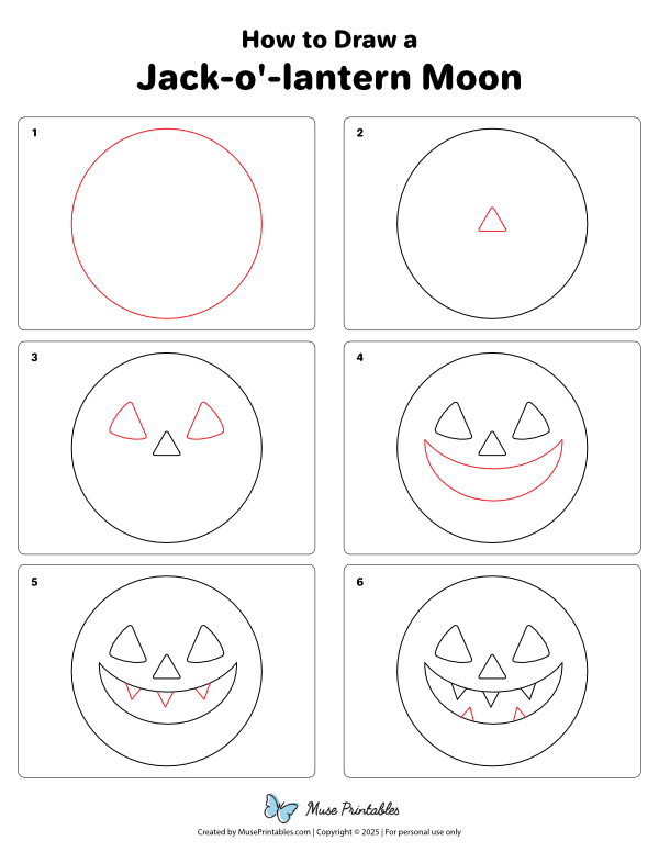 How to Draw a Jack-o'-lantern Moon - Printable Tutorial