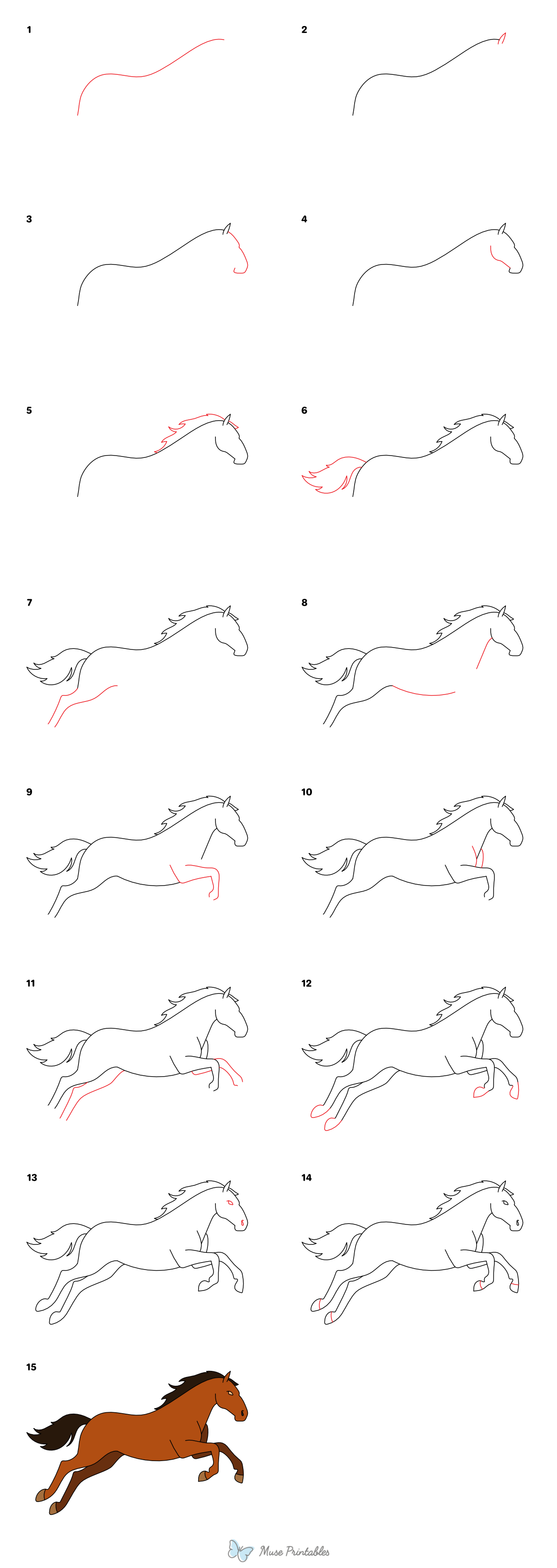 How to Draw a Jumping Horse - Printable Tutorial