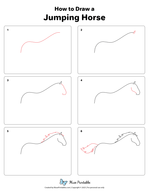 How to Draw a Jumping Horse - Printable Tutorial