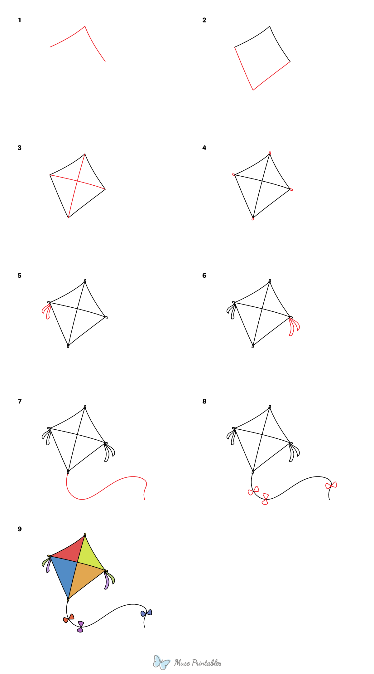 How to Draw a Kite - Printable Tutorial