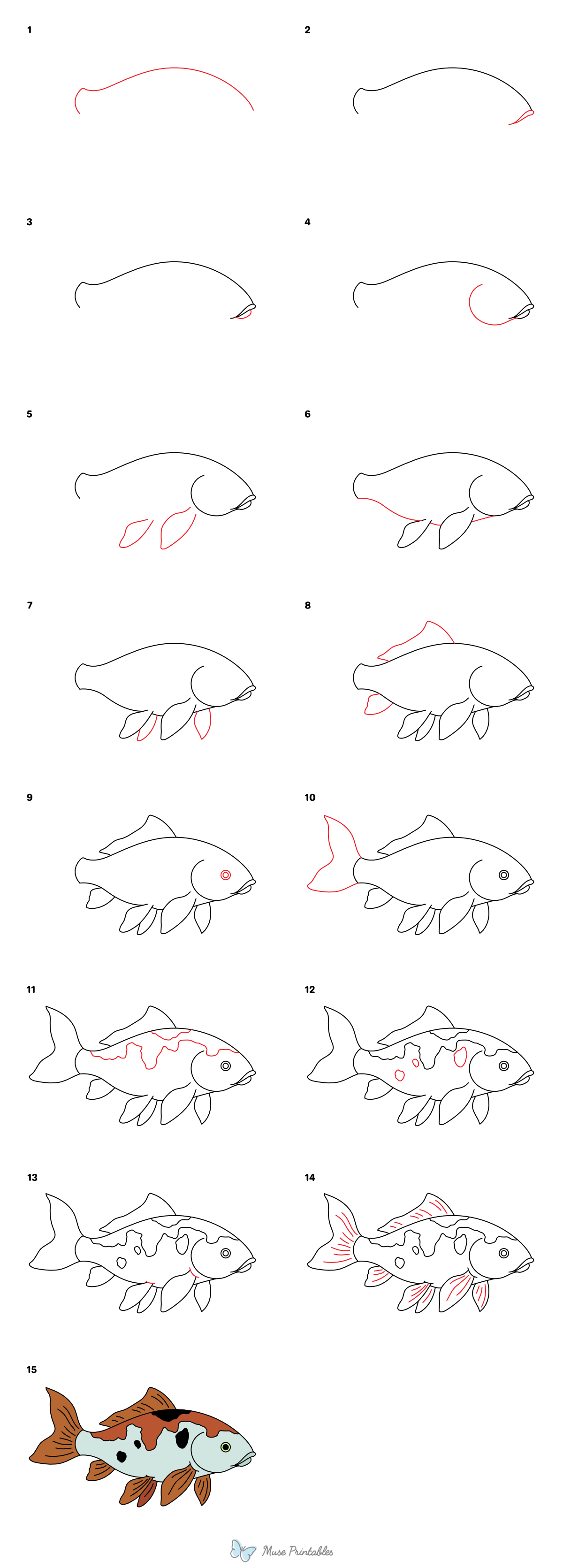 How to Draw a Koi Fish - Printable Tutorial