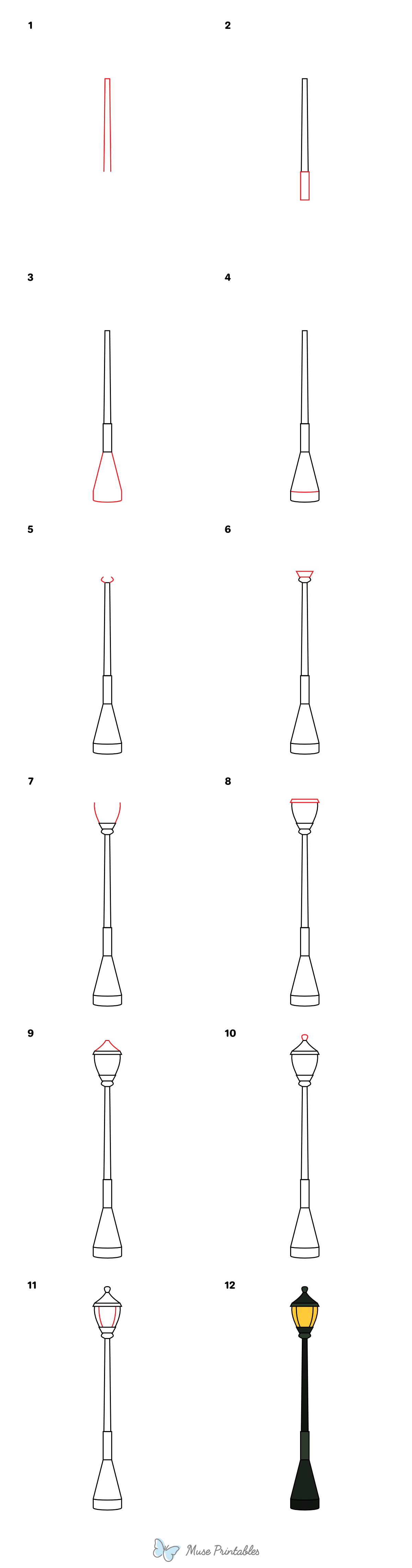 How to Draw a Lamp Post - Printable Tutorial