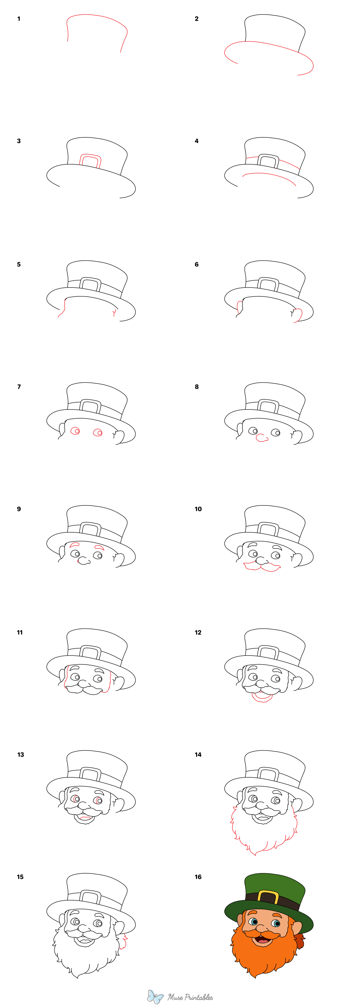 How to Draw a Leprechaun Face - Printable Tutorial