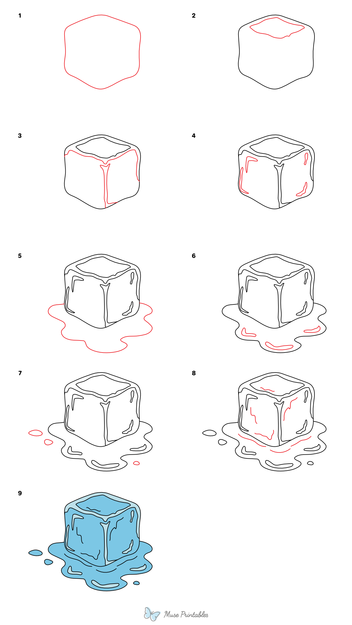 How to Draw a Melting Ice Cube - Printable Tutorial